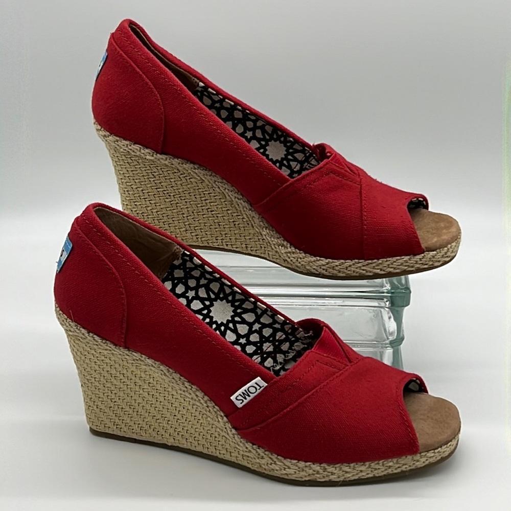 TOMS Red Wedge Peep Toe Shoes